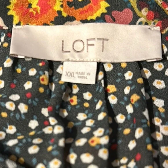 Ann Taylor LOFT Popover Black & Gray Buttoned Blouse w/ Mandarin Collar - Picture 3 of 3